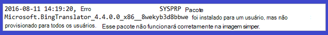 Erro no pacote do Microsoft Bing Translator.