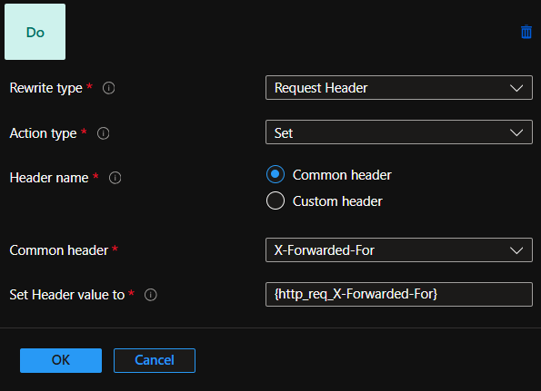 Uma captura de ecrã que mostra a remoção do IP proxy in-line do cabeçalho XFF.