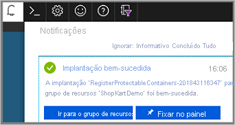 Mensagem de sucesso da implantação