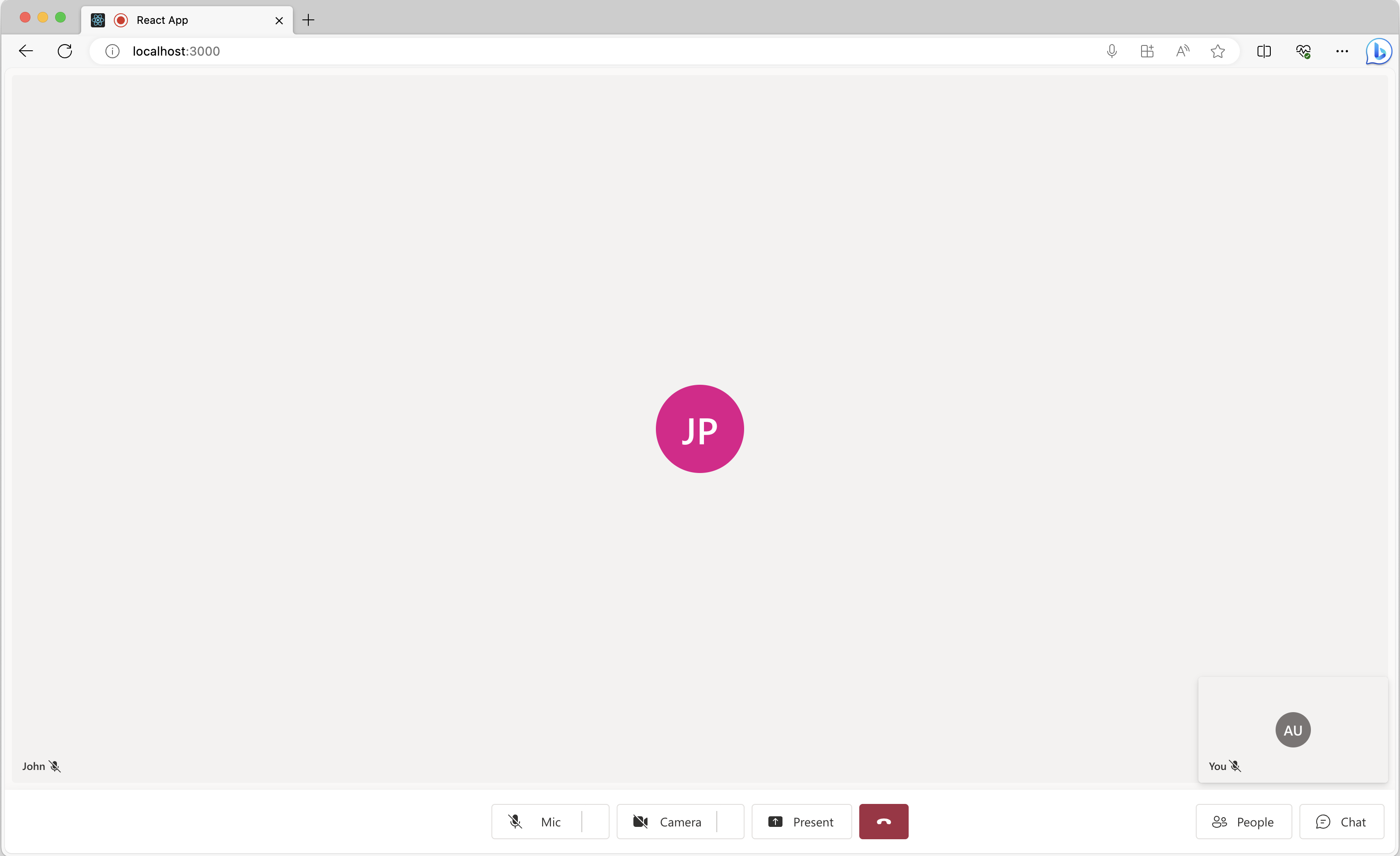 Captura de ecrã de uma biblioteca de interface do utilizador dos Serviços de Comunicação Azure.