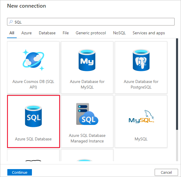 Selecionar Base de Dados SQL Azure