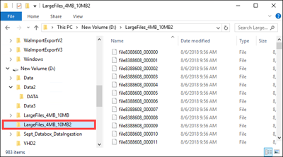 Captura de ecrã dos dados do blob de bloco identificados para o processo de cópia.
