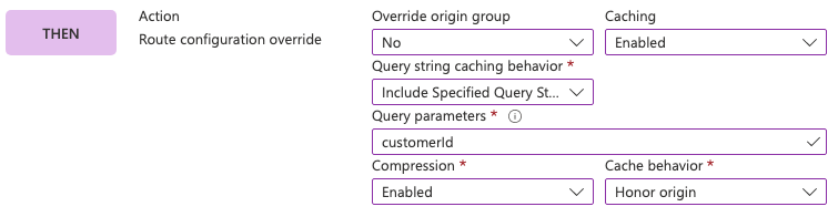Captura de ecrã do portal mostrando a ação da cadeia de caracteres de consulta da chave de cache.