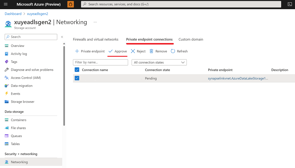 Captura de ecrã de um novo serviço vinculado de banco de dados do Azure SQL Server 2022 a um ponto de extremidade privado 3.