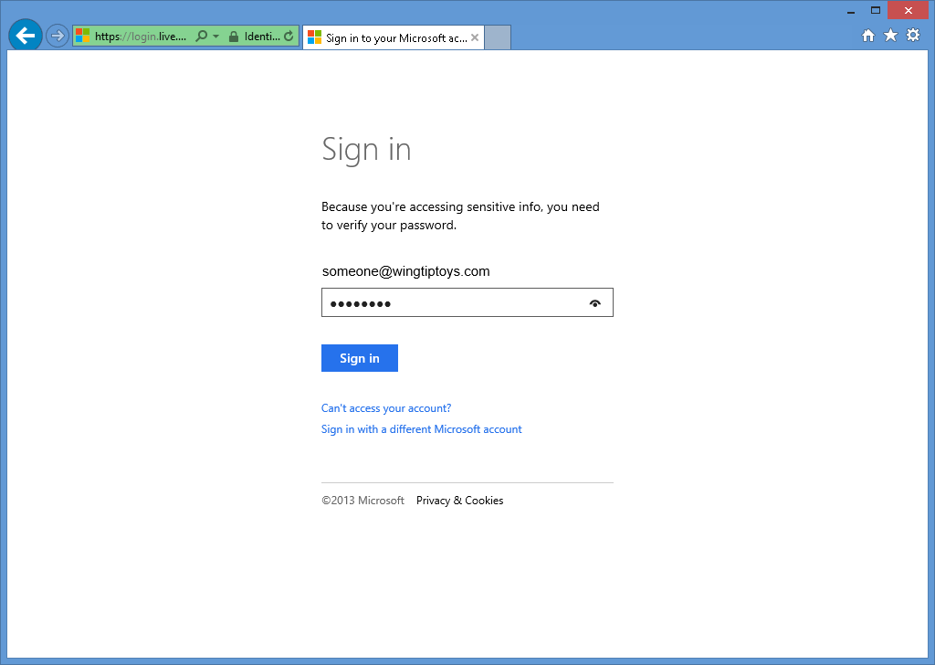 Imagem da página de login da Microsoft