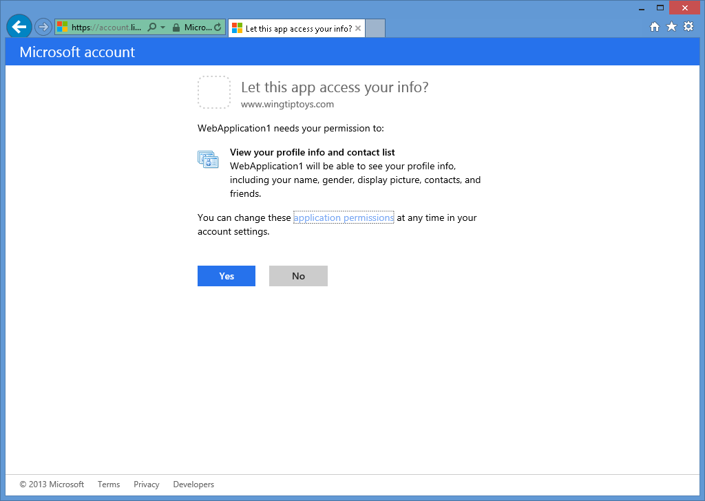 imagem das permissões da Microsoft