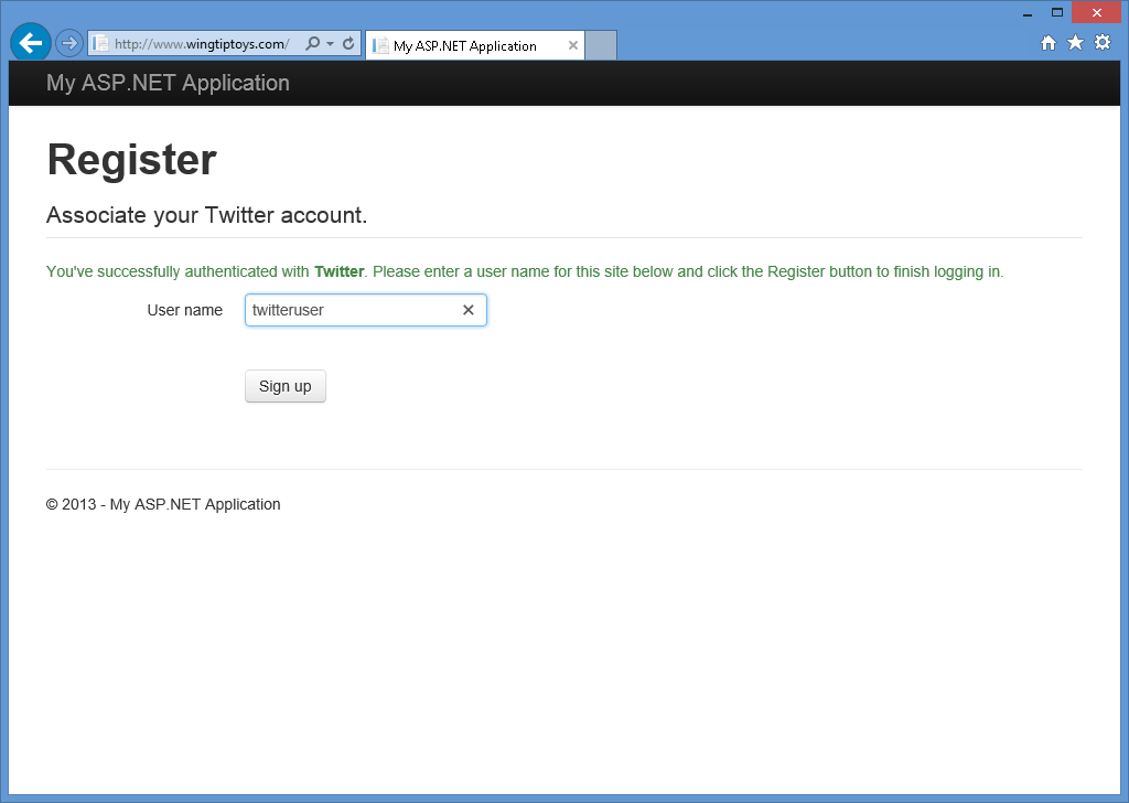 Imagem da conta do Twitter para associar no aplicativo Web