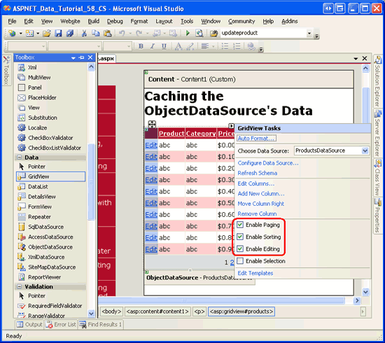 Habilite o suporte a GridView para edição, classificação e paginação