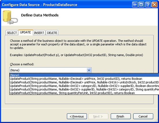 Defina as listas de Drop-Down nas abas UPDATE, INSERT e DELETE como (Nenhuma)