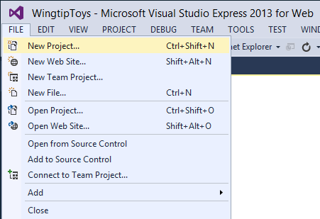 Criar o Projeto - Novo Item do Menu do Projeto