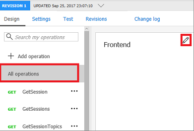Captura de tela que mostra o botão de lápis no painel Frontend.