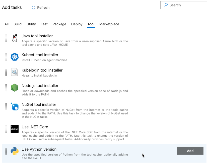 Azure DevOps definir versão do Python 1