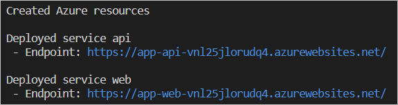 Captura de tela da saída do comando listando URLs de endpoints.