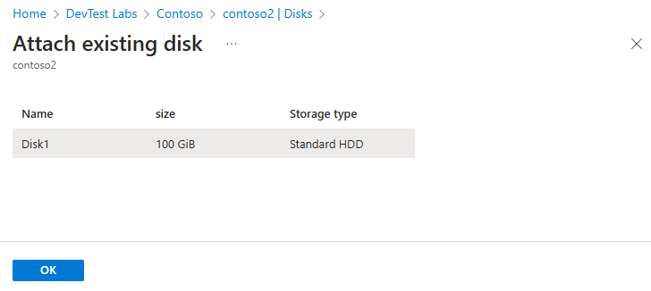 Captura de ecrã da anexação do disco de dados existente a uma máquina virtual.