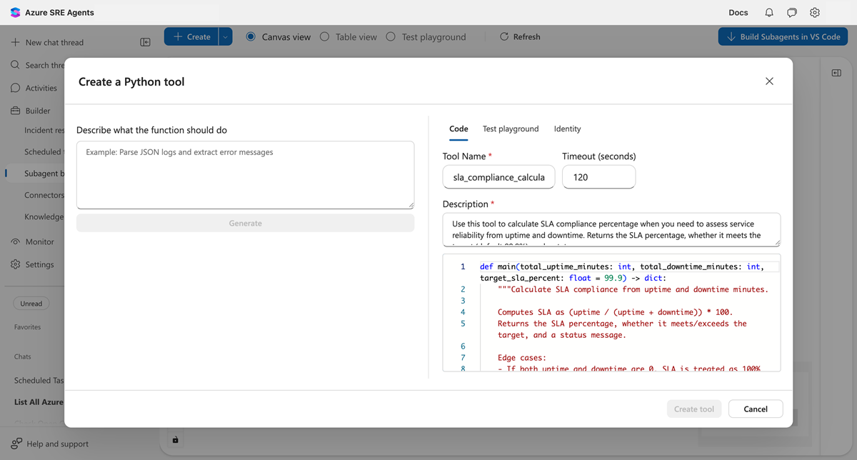 Captura de ecrã do separador de Código a mostrar a função Python gerada.
