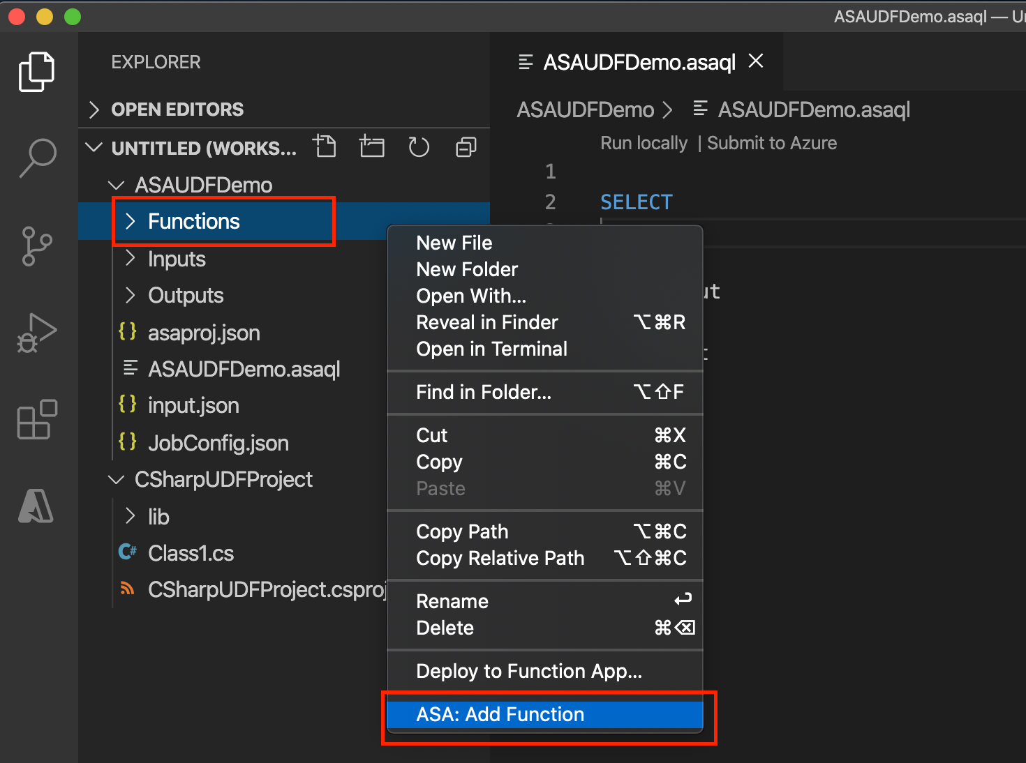 Adicionar nova função no projeto Azure Stream Analytics