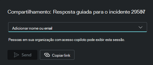 Captura de tela mostrando as opções de link de compartilhamento de sessão para apenas copiar o link ou enviar o link por email.