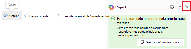Captura de tela mostrando o painel do Copilot na experiência inserida do Microsoft Defender XDR.
