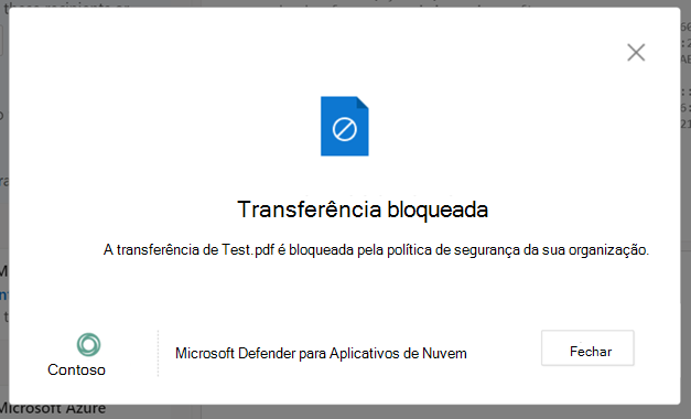 Captura de ecrã de uma mensagem de transferência bloqueada.