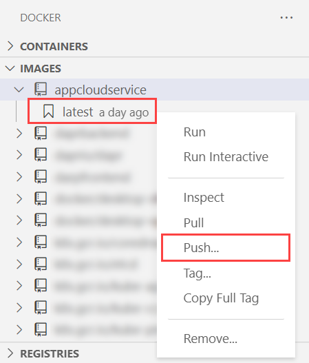 Código do Visual Studio: Docker - push image