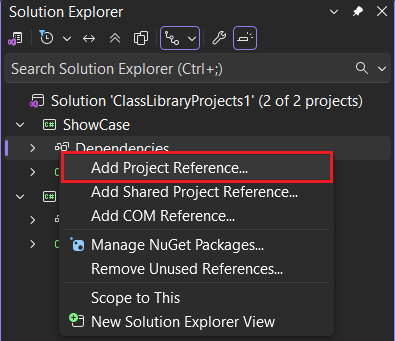 Adicionar menu de contexto de referência em Visual Studio