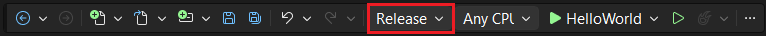  barra de ferramentas Visual Studio padrão com a versão destacada