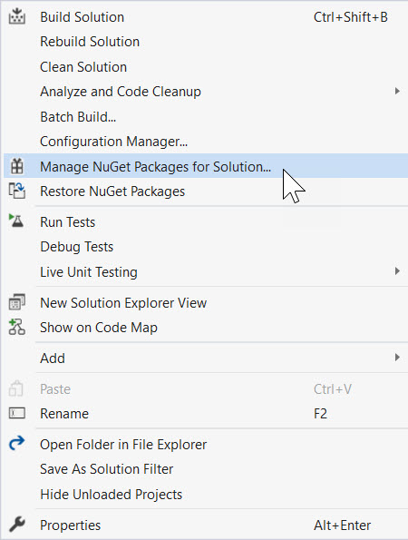 Gerenciar pacotes NuGet