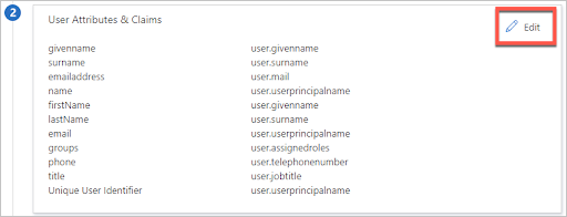Captura de tela que mostra os atributos padrão para um token SAML.