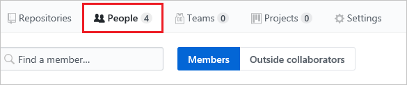 A captura de ecrã mostra o site do GitHub com a opção Pessoas selecionada.