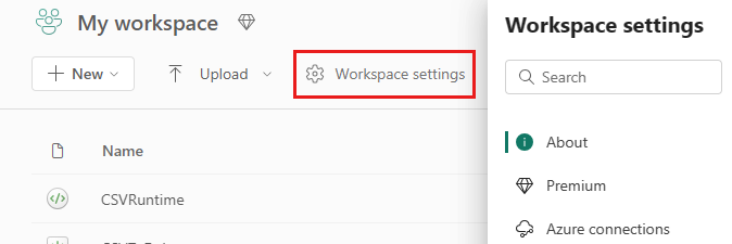 Captura de ecrã a mostrar onde selecionar Engenharia de Dados no menu de definições do espaço de trabalho.