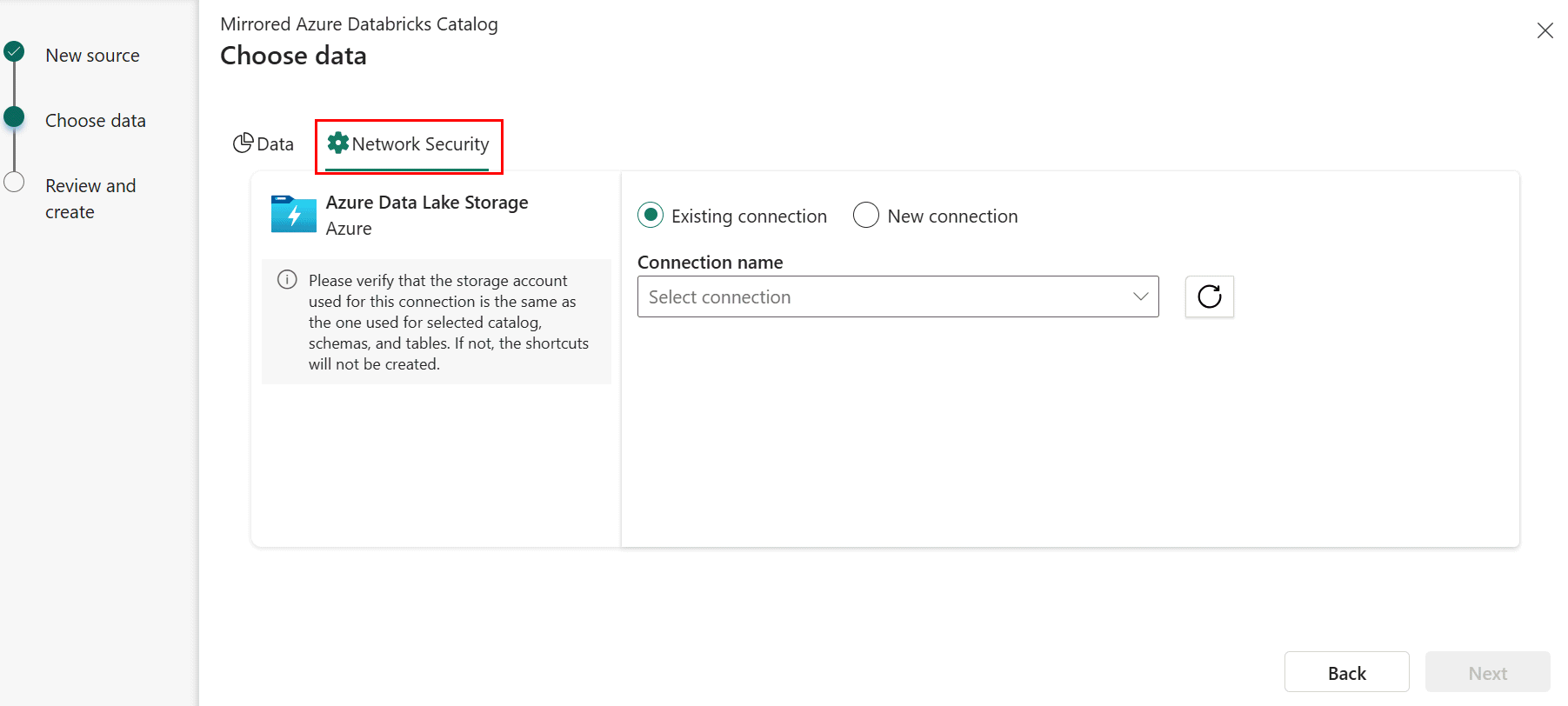 Captura de ecrã do separador Segurança de Rede no Databricks.