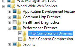 Captura de tela que mostra H t t p Compactação Dinâmica selecionada para Windows Vista ou Windows 7.