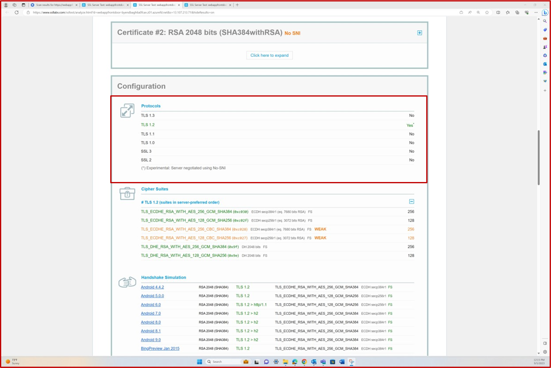 Verificação SSL pelo relatório Qualys tabela de configuração TLS.