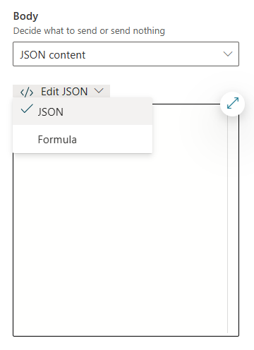 Captura de ecrã do conteúdo JSON selecionado para o tipo de conteúdo principal.