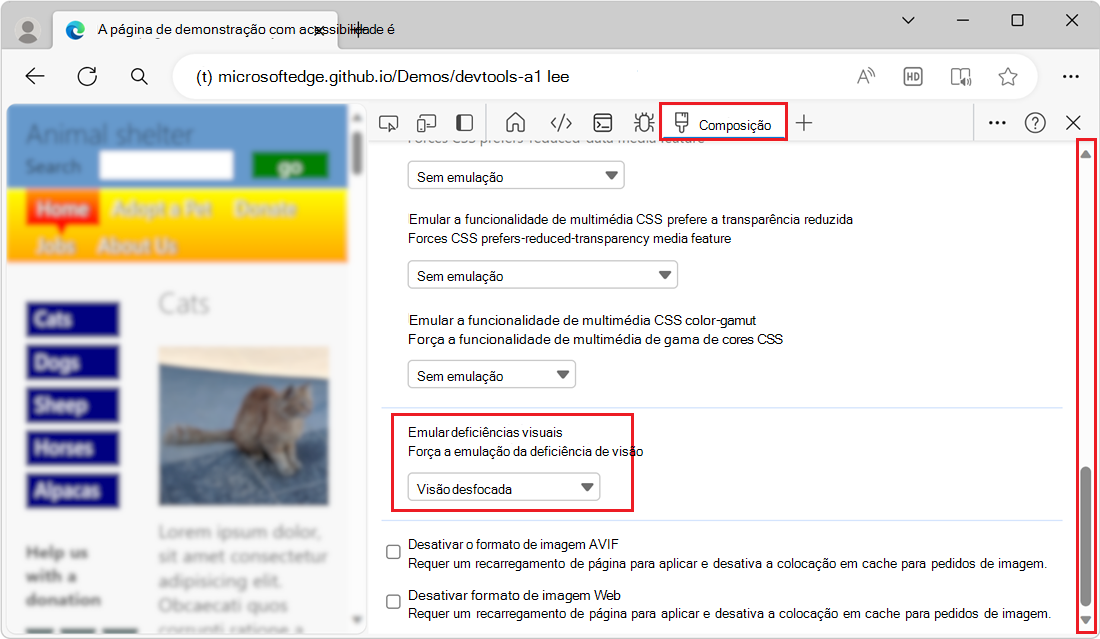 Simulando uma página desfocada