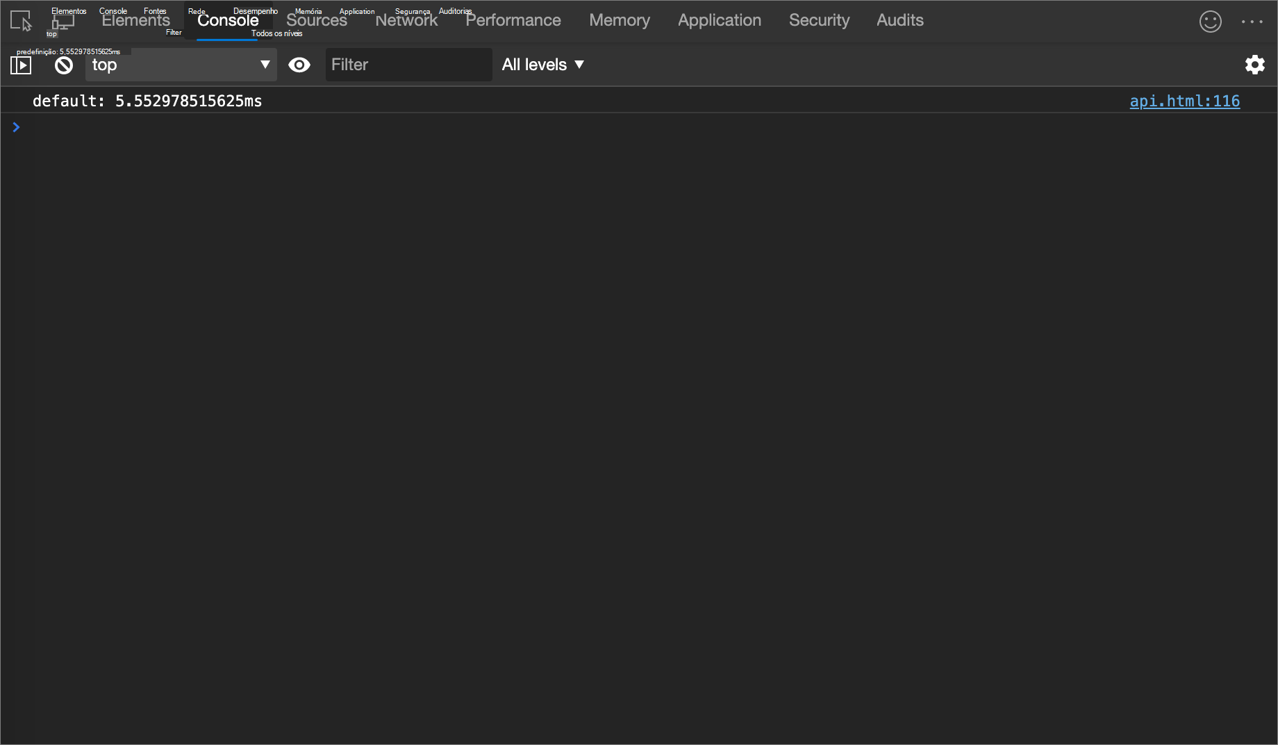 O resultado do exemplo console.time()