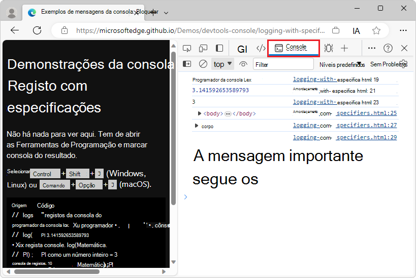 Use especificadores para registrar e converter valores