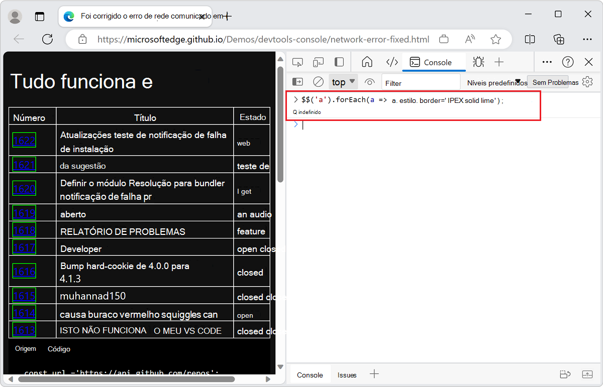 Manipular uma seleção de elementos usando o Console