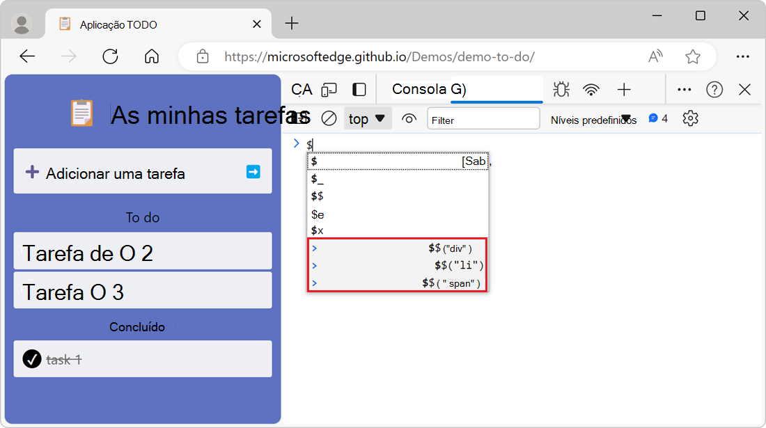 A janela pop-up de preenchimento automático exibe expressões do histórico