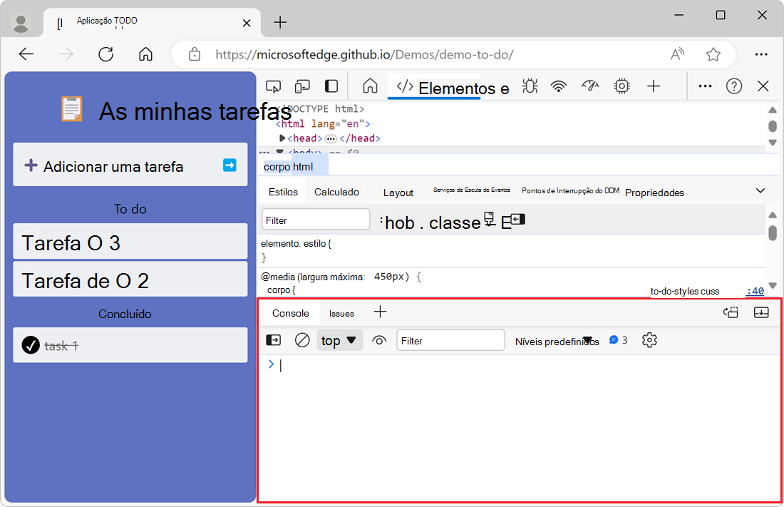 A ferramenta Console na barra de ferramentas Visualização Rápida
