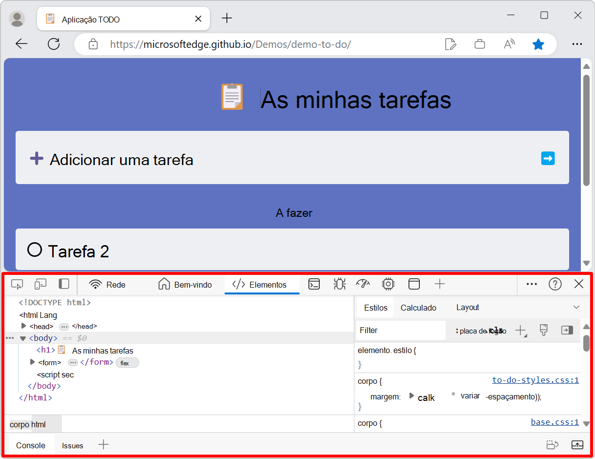 DevTools encaixado na parte inferior