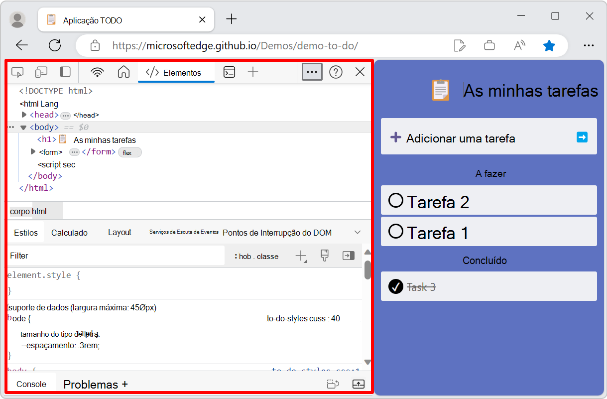 DevTools encaixado à esquerda