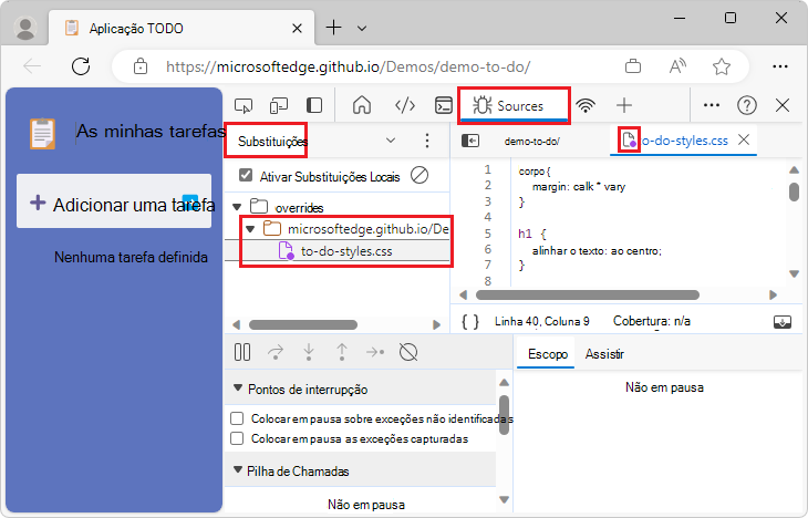 No editor de códigos-fonte, adicionar o nome do arquivo à lista de substituições