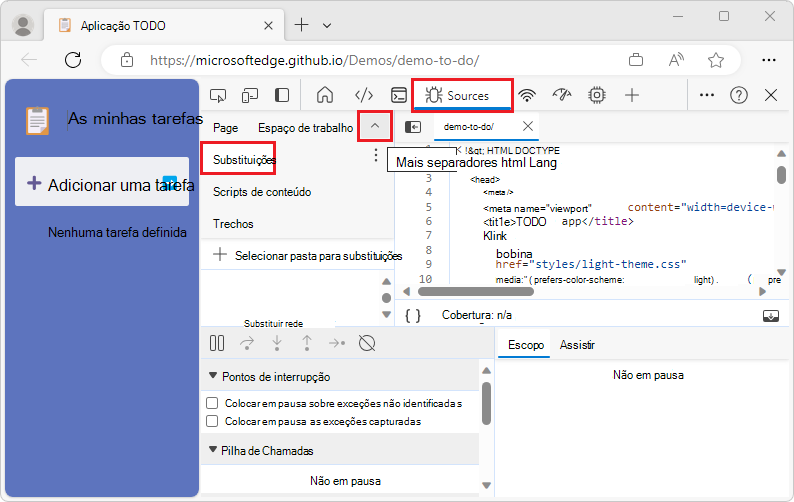 Selecionando a guia Substituições