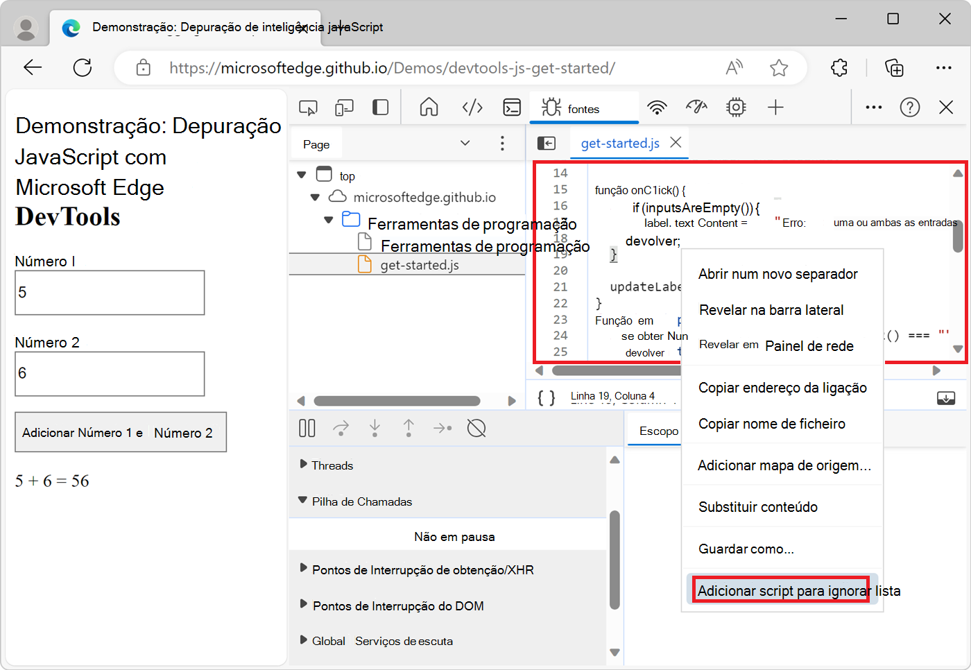 Adicionando um script à Lista de Ignorados no painel Editor
