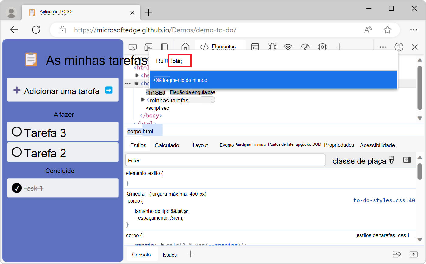 Execução de um trecho no Menu de Comando