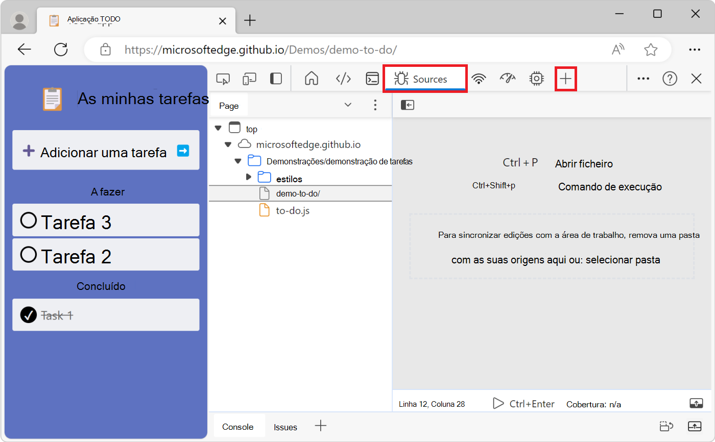 A ferramenta Fontes com a guia Página aberta à esquerda