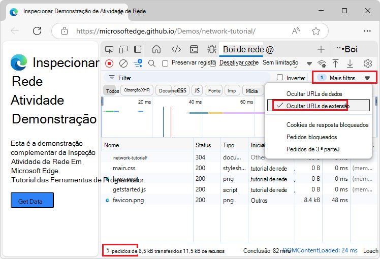 URLs de extensão ocultas da tabela Solicitações