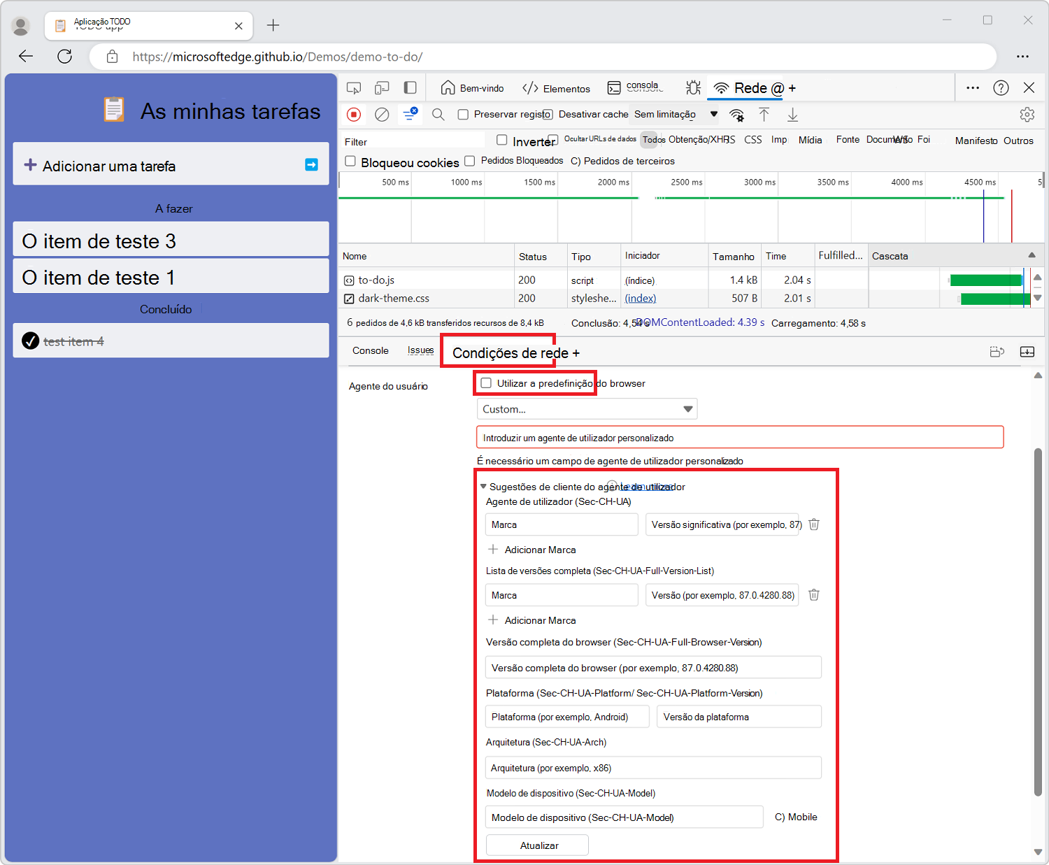 Configurando dicas de cliente do agente do usuário