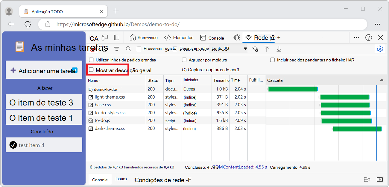 A caixa de seleção Mostrar Visão Geral
